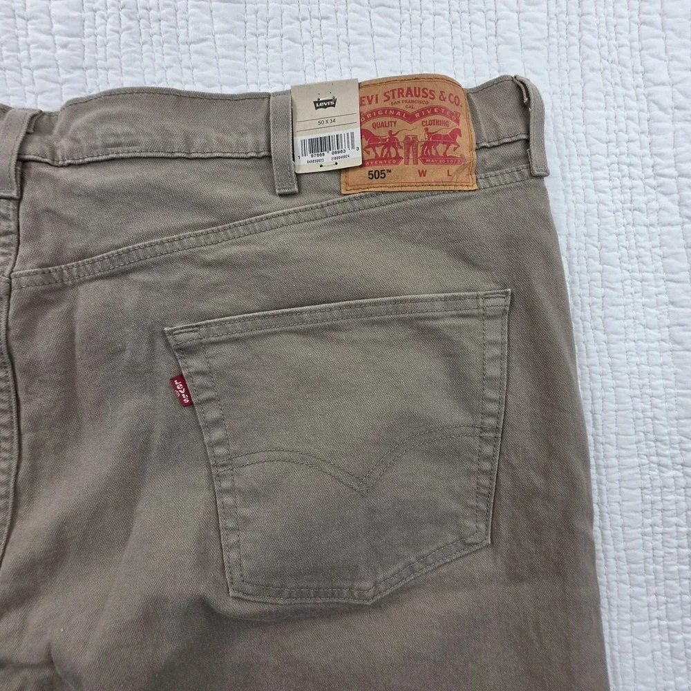 Levi's 505 Regular Fit Jeans Men's Big & Tall 50x34 Tan Stretch Denim NEW NWT